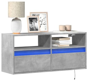 vidaXL Comodă TV de perete cu lumini LED, gri beton, 100x31x45 cm