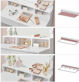 Masuta machiaj cu Oglinda LED si 2 Sertare pentru Cosmetice, Set Masa toaleta 80 cm, Alb, masuta cosmetica, vanity - SEA385