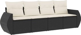 vidaXL Set mobilier de grădină cu perne, 4 piese, negru, poliratan