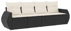 3221075 vidaXL Set mobilier de grădină cu perne, 4 piese, negru, poliratan