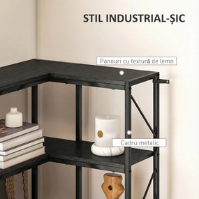 HOMCOM Bibliotecă Colțar cu 7 Rafturi, Stil Industrial, Efect Lemn Negru | Aosom Romania