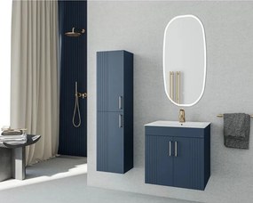 Set dulap baza suspendat Drop Lines Hera cu 2 usi bleumarin si lavoar 50 cm alb