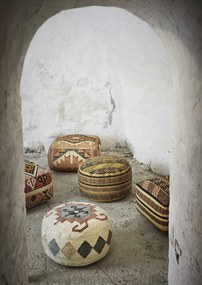 Pouf din lână țesut manual cu model kilim, 60×60×H30 cm, „Anara"