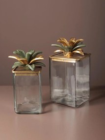 Cutie decorativa, din sticla si alama, H21cm, Palmas