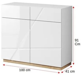 Comoda Fuji Cu 2 Usi Si 2 Sertare, Alb Si Natur, 100 Cm