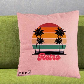 Perna Decorativa Retro Sunset Palmieri, 40x40 cm, Roz, Husa Detasabila, Perna Inclusa, BEKZ®