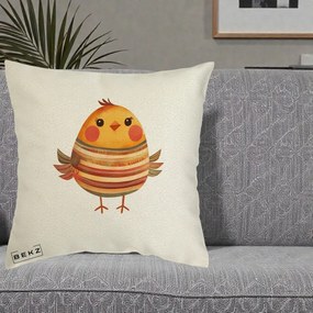 Perna Decorativa Pui Kawaii Portocaliu Dungi Calde, 40x40 cm, Ecru, Husa Detasabila, Perna Inclusa, BEKZ®