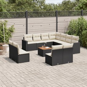 vidaXL Set canapele de grădină, 12 piese, cu perne, negru, poliratan