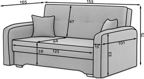 Canapea extensibila de 2 locuri LAINE, neagra