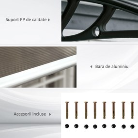 Streasina de exterior Outsunny 200x96cm din policarbonat si aluminiu, protectie pentru ferestre si usi, maro | Aosom RO