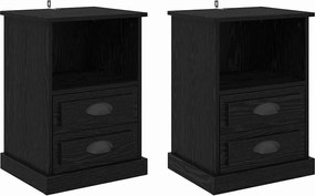 vidaXL Dulap de noapte cu sertar 2 pcs Stejar Negru 36 x 43 x 60 cm
