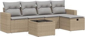 vidaXL Set canapele de grădină, 6 piese, cu perne, bej, poliratan