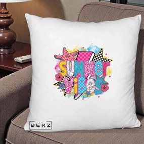 Perna Decorativa Summer Vibes Colorata, 40x40 cm, Alb Pufos, Husa Detasabila, Perna Inclusa, BEKZ®