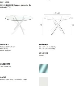 Masa rotunda design modern Veola alb, 140cm