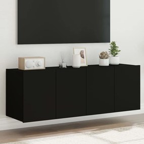 837305 vidaXL Comode TV de perete cu lumini LED, 2 buc., negru, 60x35x41 cm