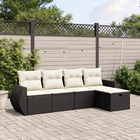 3264082 vidaXL Set mobilier de grădină cu perne, 5 piese, negru, poliratan