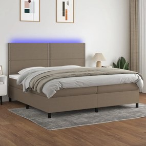 vidaXL Pat cu arcuri, saltea și LED, gri taupe, 200x200 cm, textil