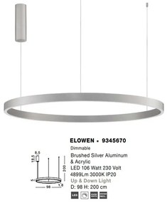 Lustra LED design circular cu iluminat sus si jos ELOWEN argintiu, diametru 98cm