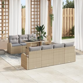 vidaXL Set de canapele pentru grădină cu pernă 8 pcs Bej Rattan poli