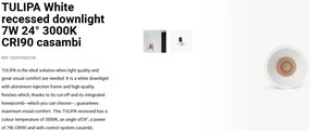 Spot LED incastrabil TULIPA White recessed downlight 7W 24° 3000K CRI90 casambi