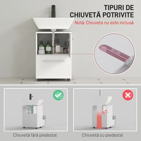 HOMCOM Dulap de Baie Sub Lavoar cu Sertar și Dulap, Unitate Economisitoare de Spațiu, 41,5 x 35,5 x 59 cm, Alb | Aosom Romania