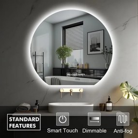 IREDA Oglindă de baie cu iluminare LED, rotundă, 70 cm