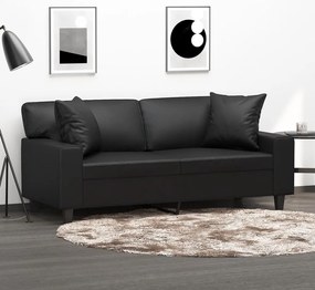 vidaXL Canapea cu 2 locuri cu pernuțe, negru, 140 cm, piele ecologică