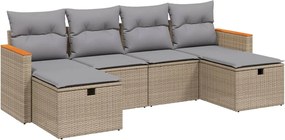 vidaXL Set canapele de grădină, 6 piese, cu perne, bej, poliratan
