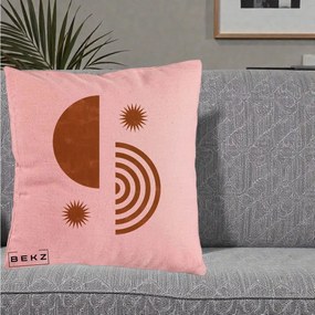 Perna Decorativa Boho Sun si Spirala, 40x40 cm, Roz, Husa Detasabila, Perna Inclusa, BEKZ®