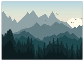 Tablou pe sticlă - Munții cu privirea graficeanului (70x50 cm)