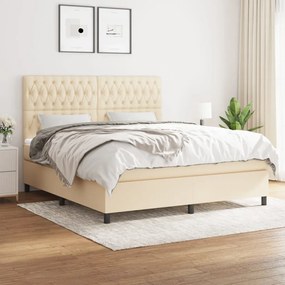 vidaXL Pat continental cu saltea, crem, 180x200 cm, textil