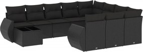vidaXL Set canapele de grădină cu perne, 11 piese, negru, poliratan