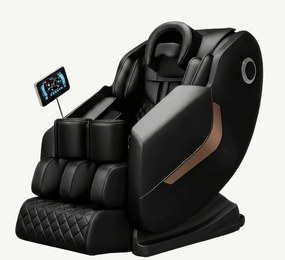 Fotoliu de masaj Shiatsu cu comanda vocala AI, Zero Gravity si incalzire lombara, Negru