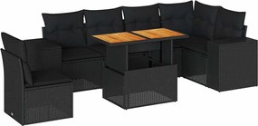 vidaXL Set canapele de grădină cu perne, 7 piese, negru, poliratan