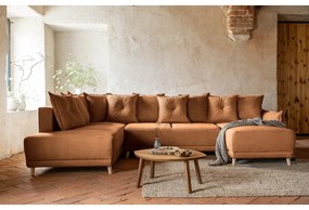 Colțar cărămiziu extensibil cu tapițerie din catifea reiată (colț stânga/în formă de "U") Lazy Lukka – Miuform