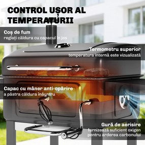 Outsunny Grătar pe Cărbune, Grătar Afumătoare cu Roți pentru Exterior, Negru | Aosom Romania