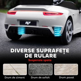 AIYAPLAY Mașină pentru Copii 3-5 Ani cu Licență Oficială RUF GT, Telecomandă, Centură de Siguranță și Muzică, Alb | Aosom Romania