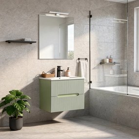 Trent mobilier de baie 60 cm chiuvetă ceramică (2 sertare) cu oglindă 60x80 cm verde fistic-verde-oliv