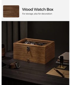 Cutie De Bijuterii Din Lemn Cu 2 Niveluri, Cu Capac De Sticla, Nuc Rustic