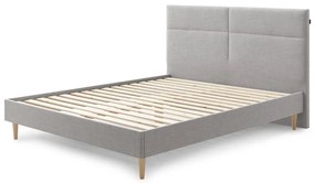 Pat dublu cu tăblie tapițat gri deschis cu somieră 160x200 cm Elyna - Bobochic Paris