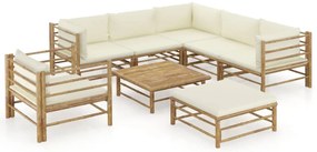 vidaXL Set mobilier de grădină, cu perne alb crem, 8 piese, bambus