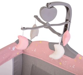 Patut pliant transformabil in tarc copii NOVOKIDS™ Onceuponatime NEST, 62X125 cm, 2 Niveluri, Jucarie Carusel muzical, Fermoar acces lateral, Roz cu