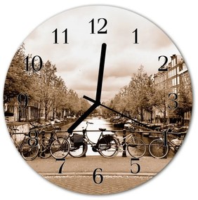 Ceas de perete din sticla rotund Amsterdam City Sepia
