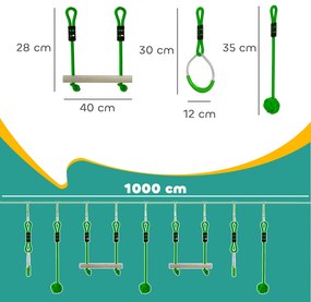 AIYAPLAY Parcurs de obstacole Ninja pentru copii 10 M kit tirolian complet 7 piese încărcare 50 kg, instalare ușoară, verde | Aosom Romania