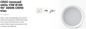 Spot LED incastrabil recessed white 19W 18cm 90 grade 3000K CRI90 triac