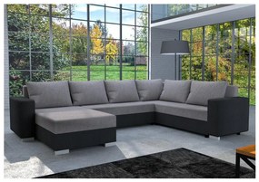 Canapea extensibilă în U YORK, tapițată, universală, gri/negru