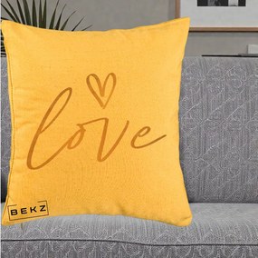 Perna Decorativa Love Caligrafie Aurie, 40x40 cm, Galben, Husa Detasabila, Perna Inclusa, BEKZ®