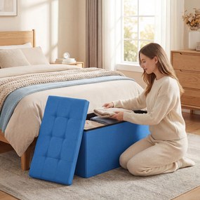 HOMCOM Puf de depozitare, bancă de depozitare pliabilă 84 L 76x38x38 cm tapițată în in sintetic albastru deschis | Aosom Romania
