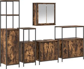 vidaXL Set de mobilier pentru baie cu ușă 5 pcs Stejar afumat și negru
