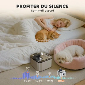 PawHut Fântână Automată pentru Pisici 4,2L din Oțel Inoxidabil, Silențioasă, Filtru 3 Etape, Încărcător USB, Argintiu | Aosom Romania